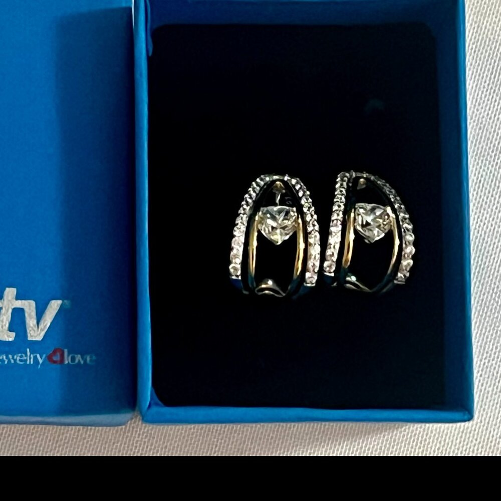 White CZ Rhodium & 14k Yellow Gold Over Sterling Silver Earrings 6.34ctw